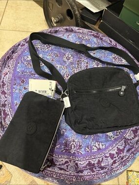 Kipling Black Nylon Crossbody with Matching Zip Wallet